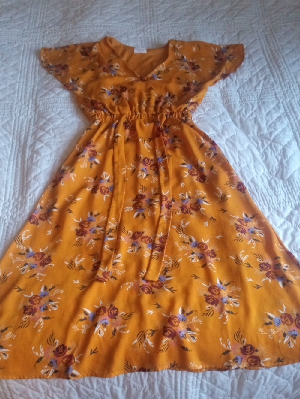 Sienna Sky Mustard Floral Tie-Waist Dress